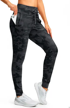 SANTINY Women's Fleece Lined Joggers with Pockets Slim Fit Ski Pants Winter Warm Leggings Hiking Running Gear