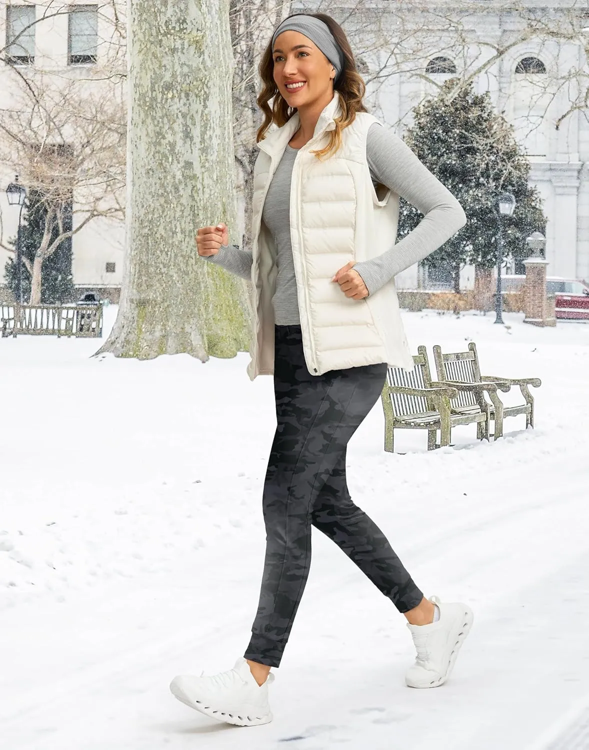 SANTINY Women's Fleece Lined Joggers with Pockets Slim Fit Ski Pants Winter Warm Leggings Hiking Running Gear