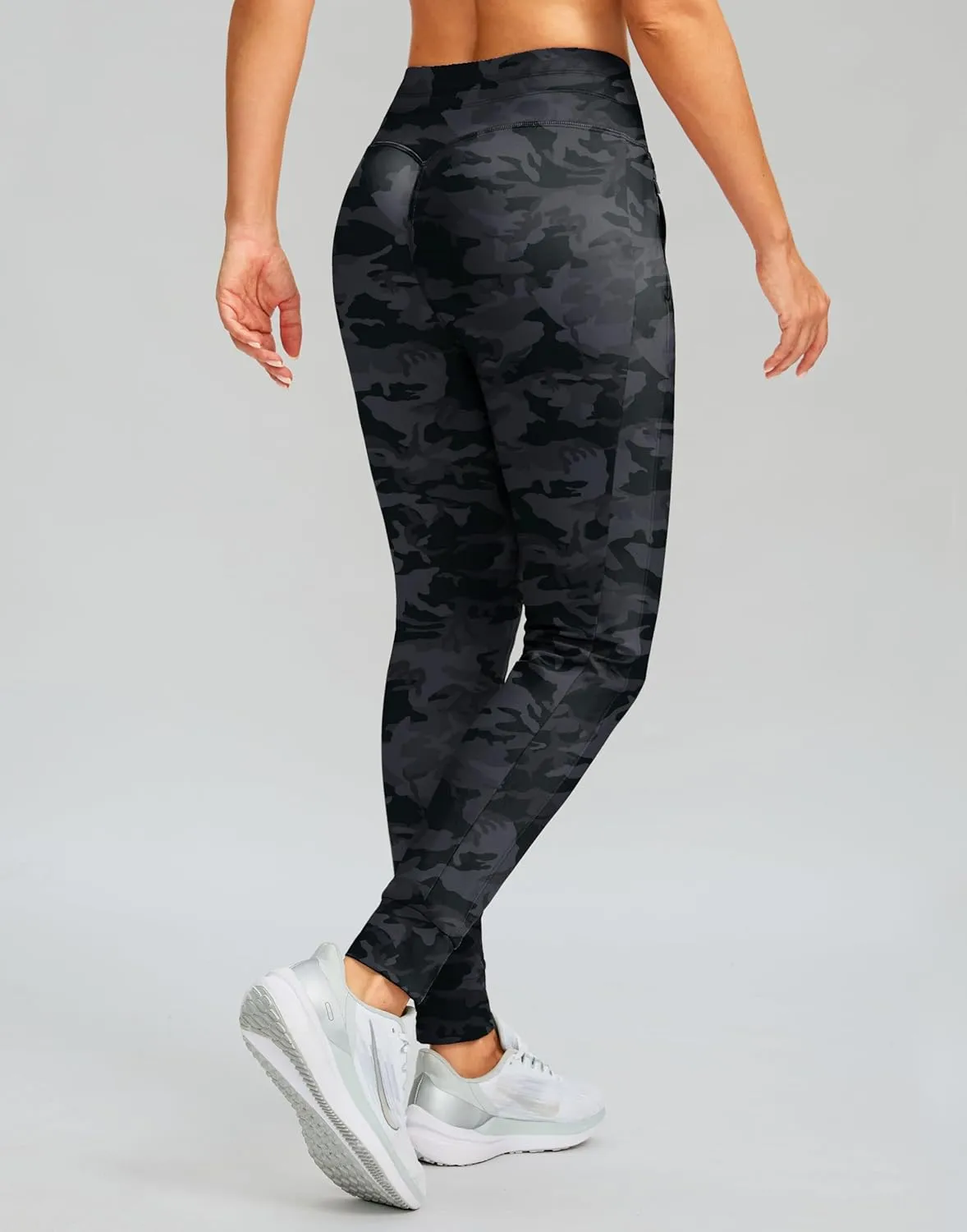 SANTINY Women's Fleece Lined Joggers with Pockets Slim Fit Ski Pants Winter Warm Leggings Hiking Running Gear