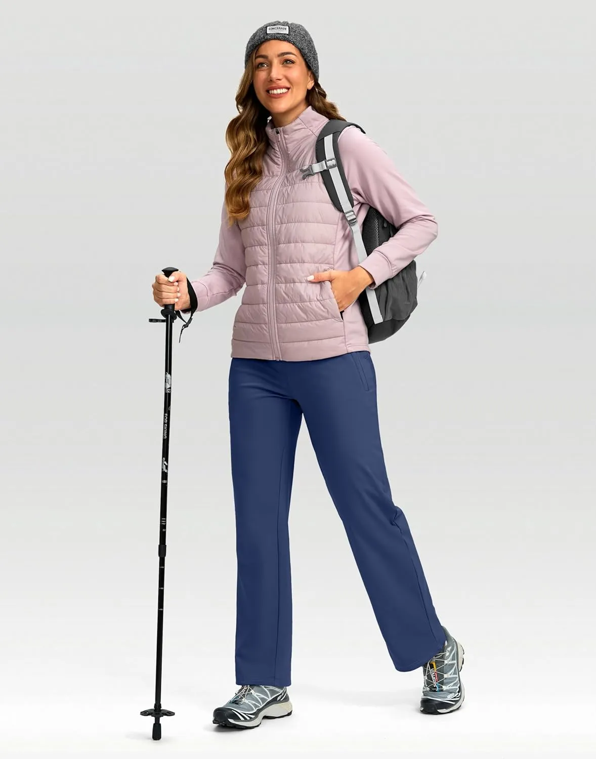 SANTINY Women's Fleece Lined Pants 29" Winter Warm Sweatpants Water Resistant Snow Ski Hiking Pants with Zipper Pockets