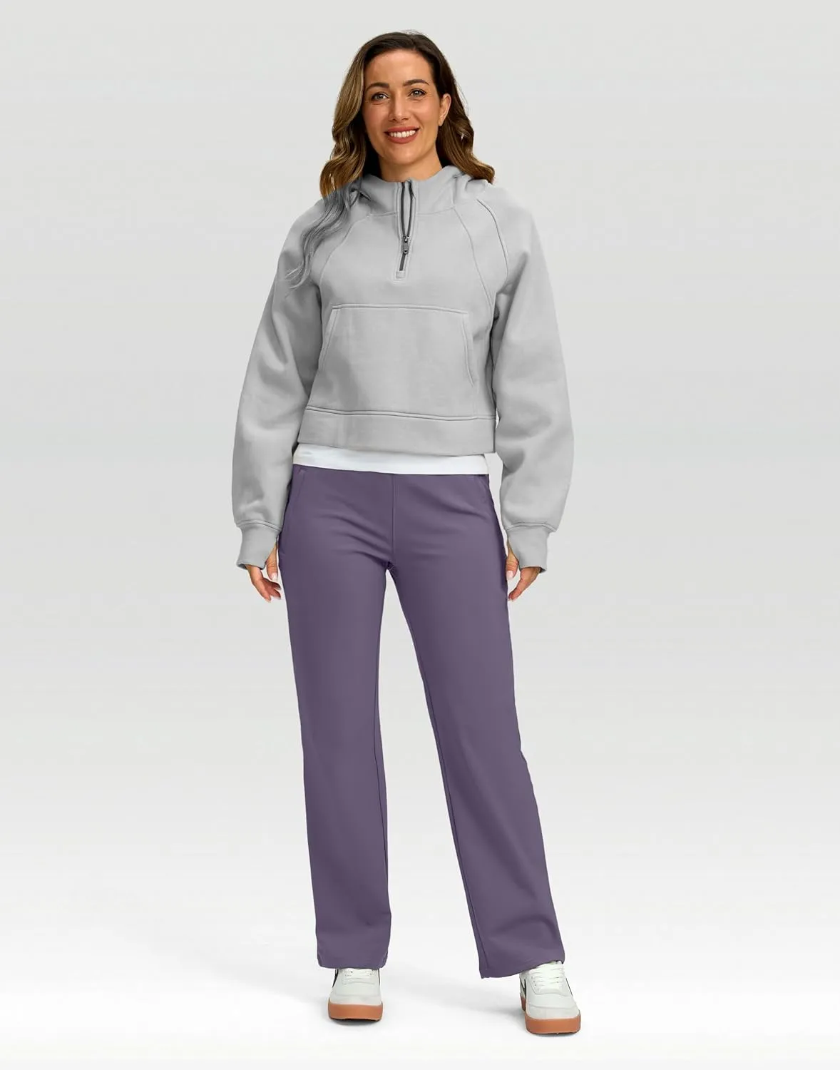 SANTINY Women's Fleece Lined Pants 29" Winter Warm Sweatpants Water Resistant Snow Ski Hiking Pants with Zipper Pockets