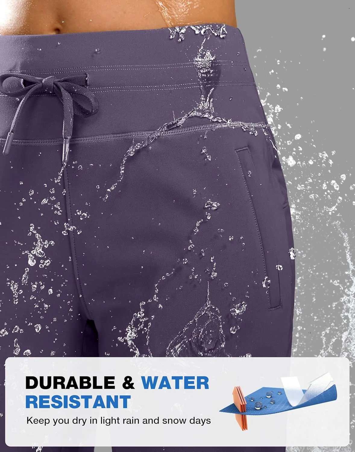 SANTINY Women's Fleece Lined Pants 29" Winter Warm Sweatpants Water Resistant Snow Ski Hiking Pants with Zipper Pockets