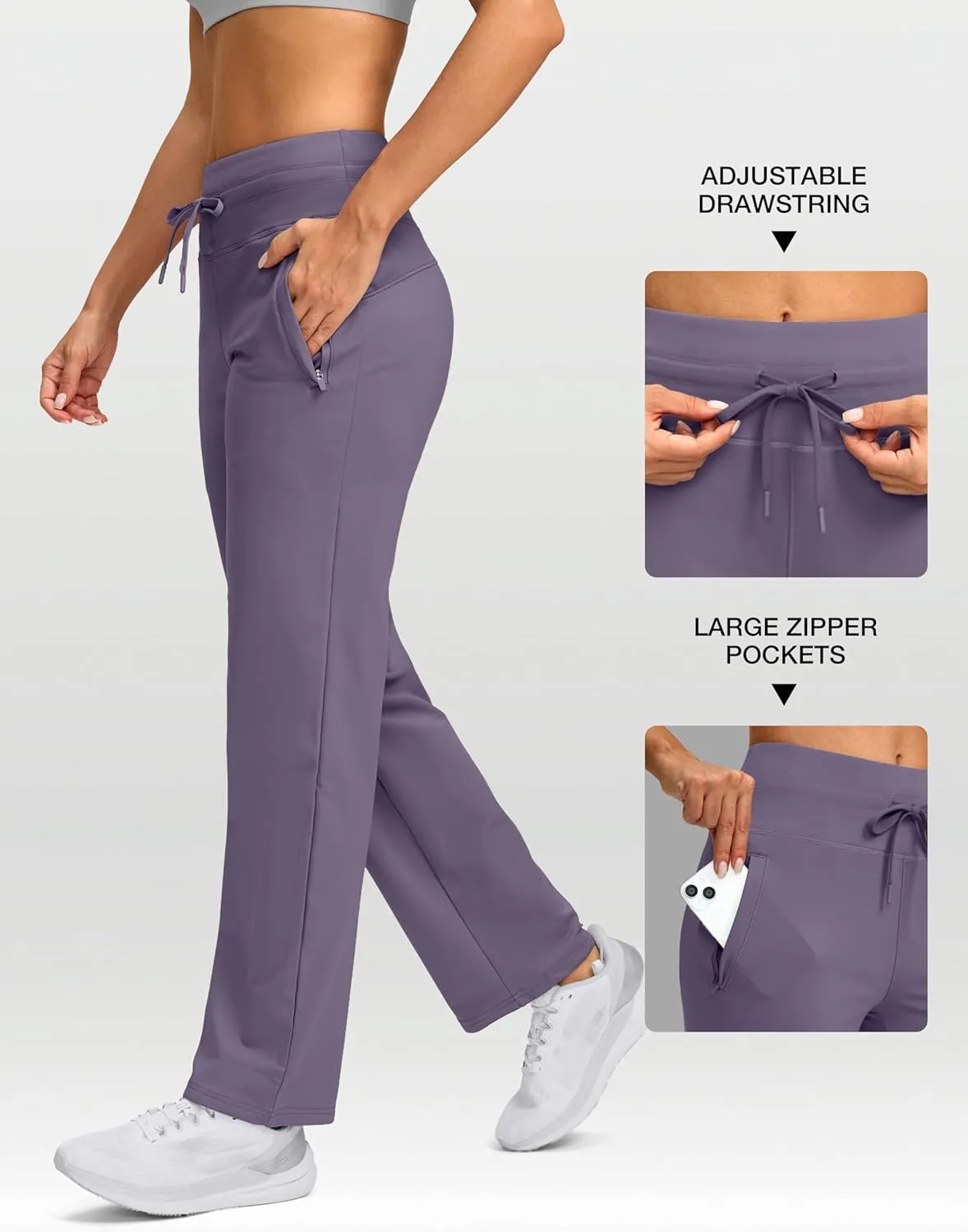 SANTINY Women's Fleece Lined Pants 29" Winter Warm Sweatpants Water Resistant Snow Ski Hiking Pants with Zipper Pockets