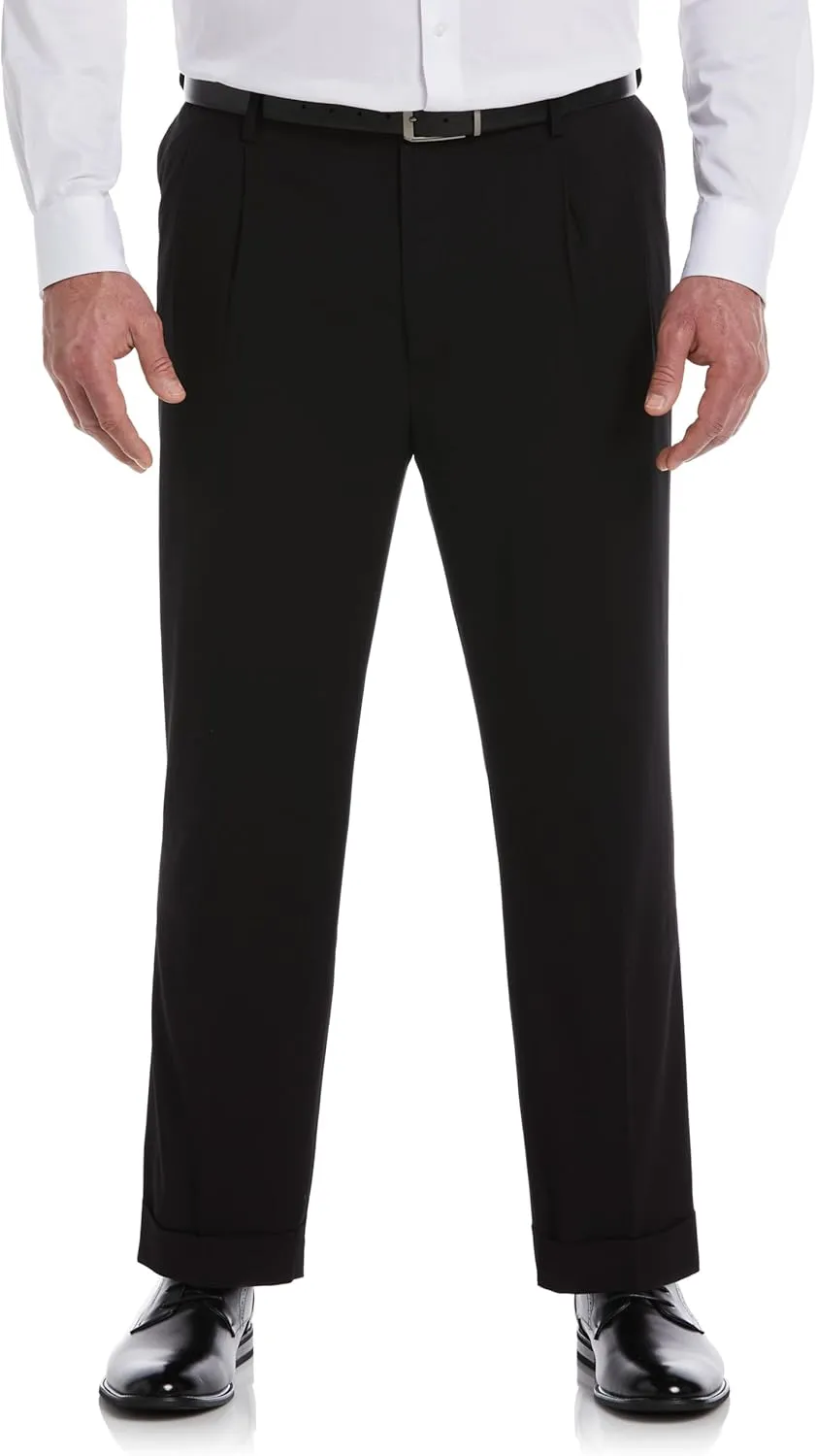Savane Men's Big & Tall Performance No Iron Double Pleated Gabardine Pants with Expandable Waistband