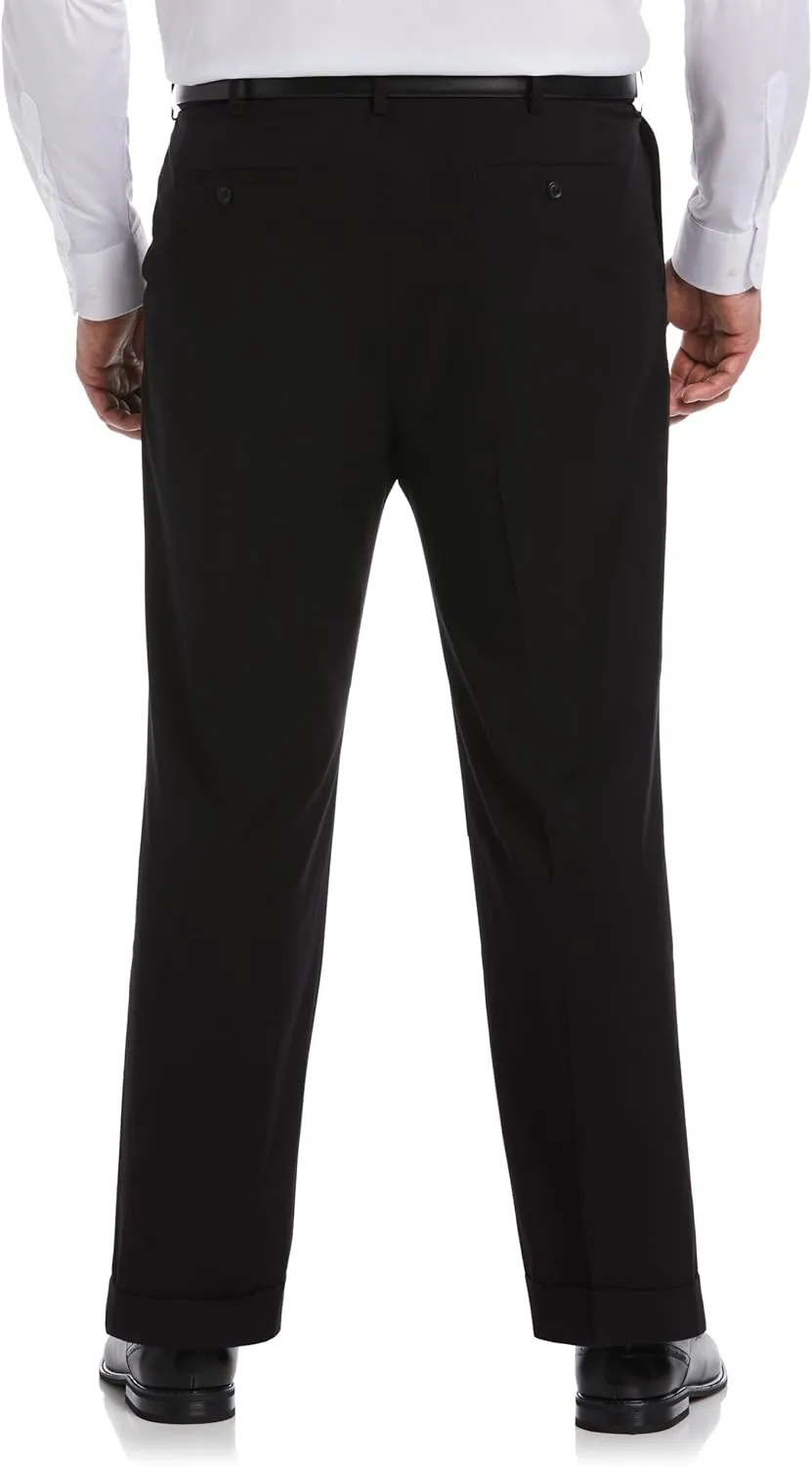 Savane Men's Big & Tall Performance No Iron Double Pleated Gabardine Pants with Expandable Waistband