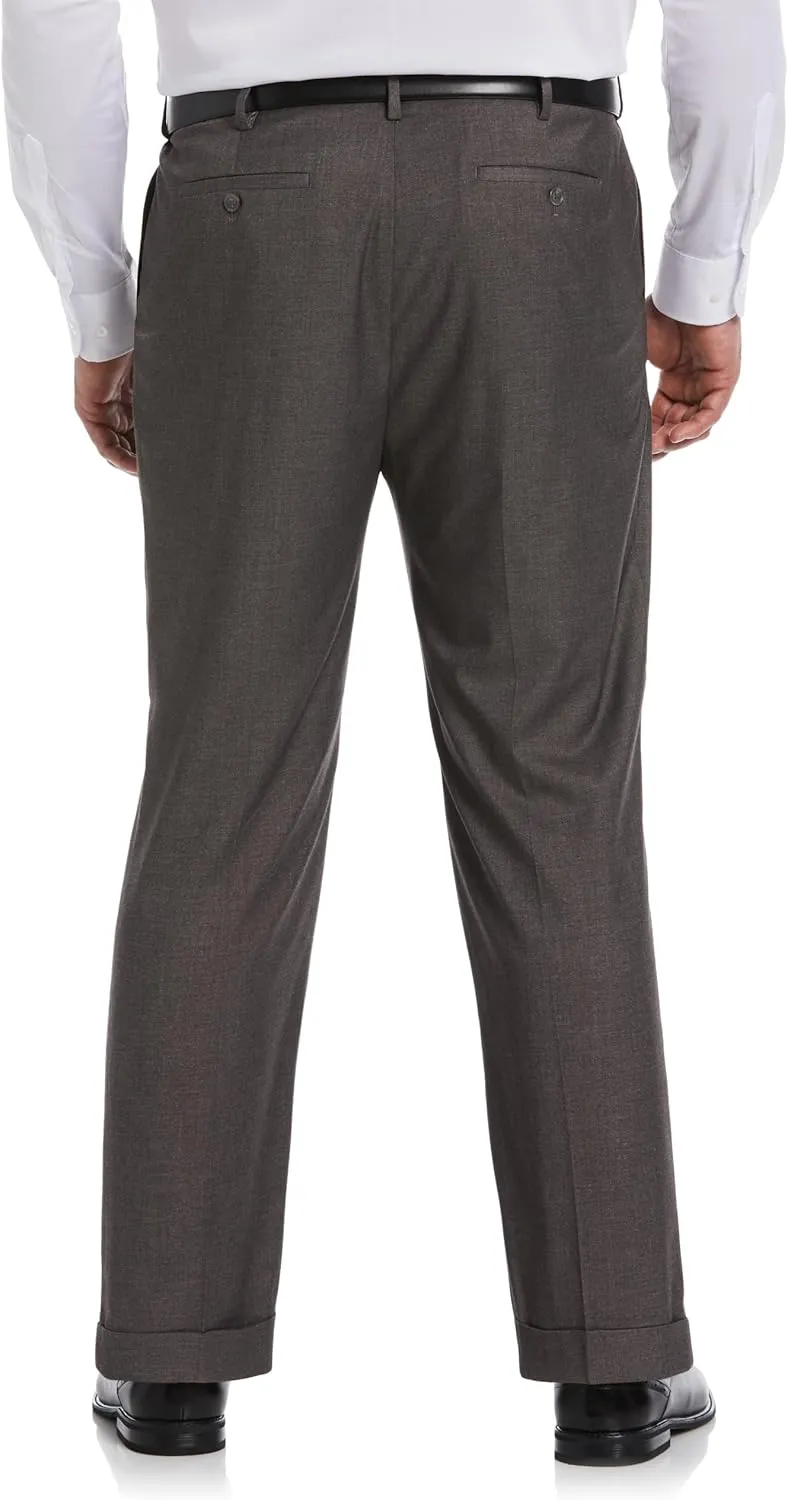 Savane Men's Big & Tall Performance No Iron Double Pleated Gabardine Pants with Expandable Waistband
