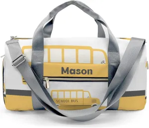 School Bus Yellow Personalized Duffel Bag,Custom Travel Gym Bag with Name,Waterproof Sports Overnight Bag with Shoe Compartment & Shoulder Strap