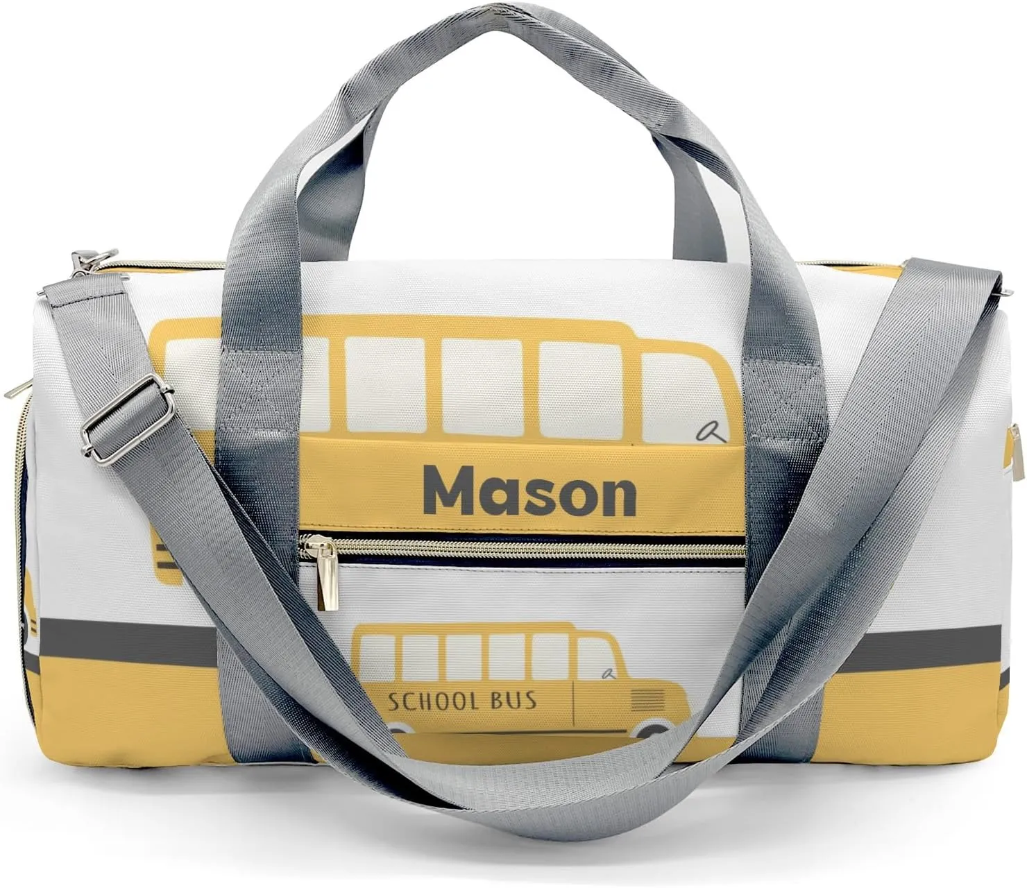 School Bus Yellow Personalized Duffel Bag,Custom Travel Gym Bag with Name,Waterproof Sports Overnight Bag with Shoe Compartment & Shoulder Strap