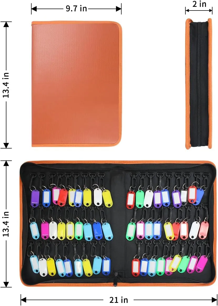 Sdstone 54 Hooks Portable Zippered Key Organizer,Fireproof and Waterproof Key Case,Portable Manager & Landlord Zipper Key Case Box for Real Estate Sales,Hotel Executives, Car Service(Brown)