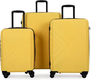 Secure Travel with 3 Piece Lightweight Luggage Set, Hard Shell, Spacious Interior, Spinner Wheels, Yellow