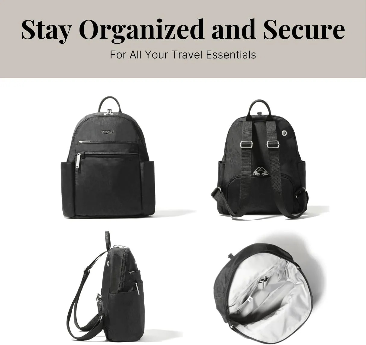 Securtex® Anti-theft Vacation Travel Backpack 10x13" Slash-Resistant Nylon Daypack w/RFID, Black Cheetah