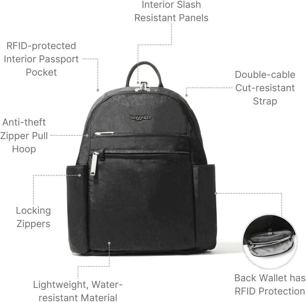 Securtex® Anti-theft Vacation Travel Backpack 10x13" Slash-Resistant Nylon Daypack w/RFID, Black Cheetah