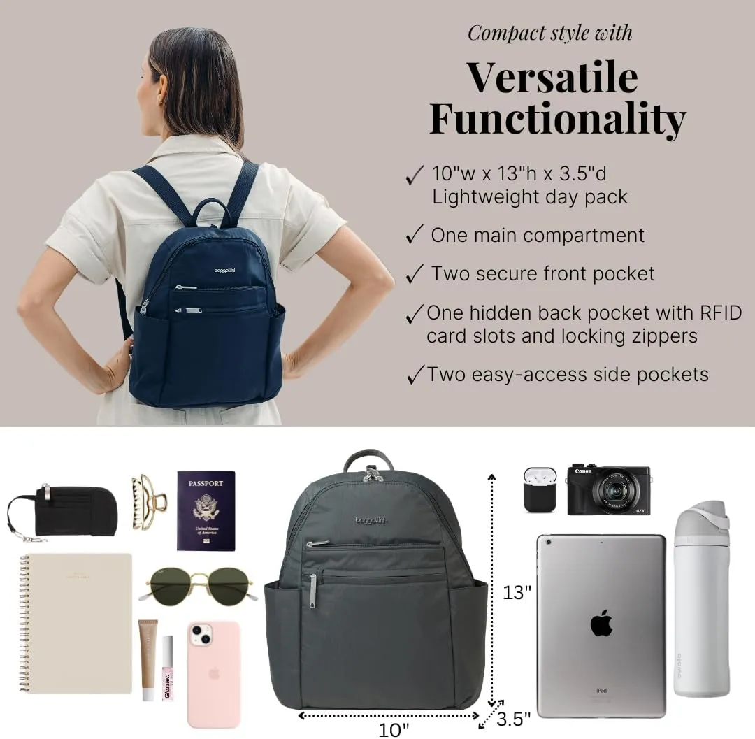 Securtex® Anti-theft Vacation Travel Backpack 10x13" Slash-Resistant Nylon Daypack w/RFID, Charcoal
