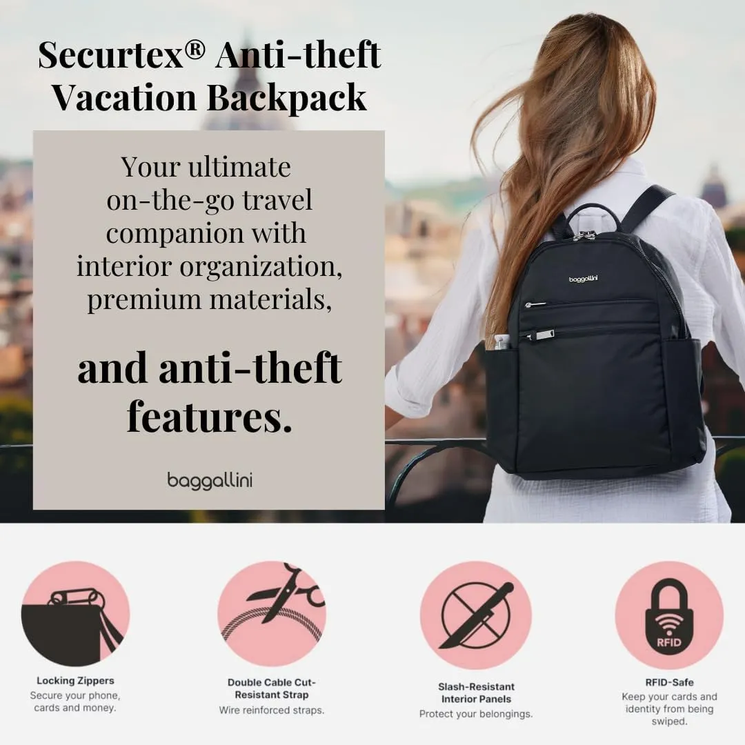 Securtex® Anti-theft Vacation Travel Backpack 10x13" Slash-Resistant Nylon Daypack w/RFID, Midnight Blossom