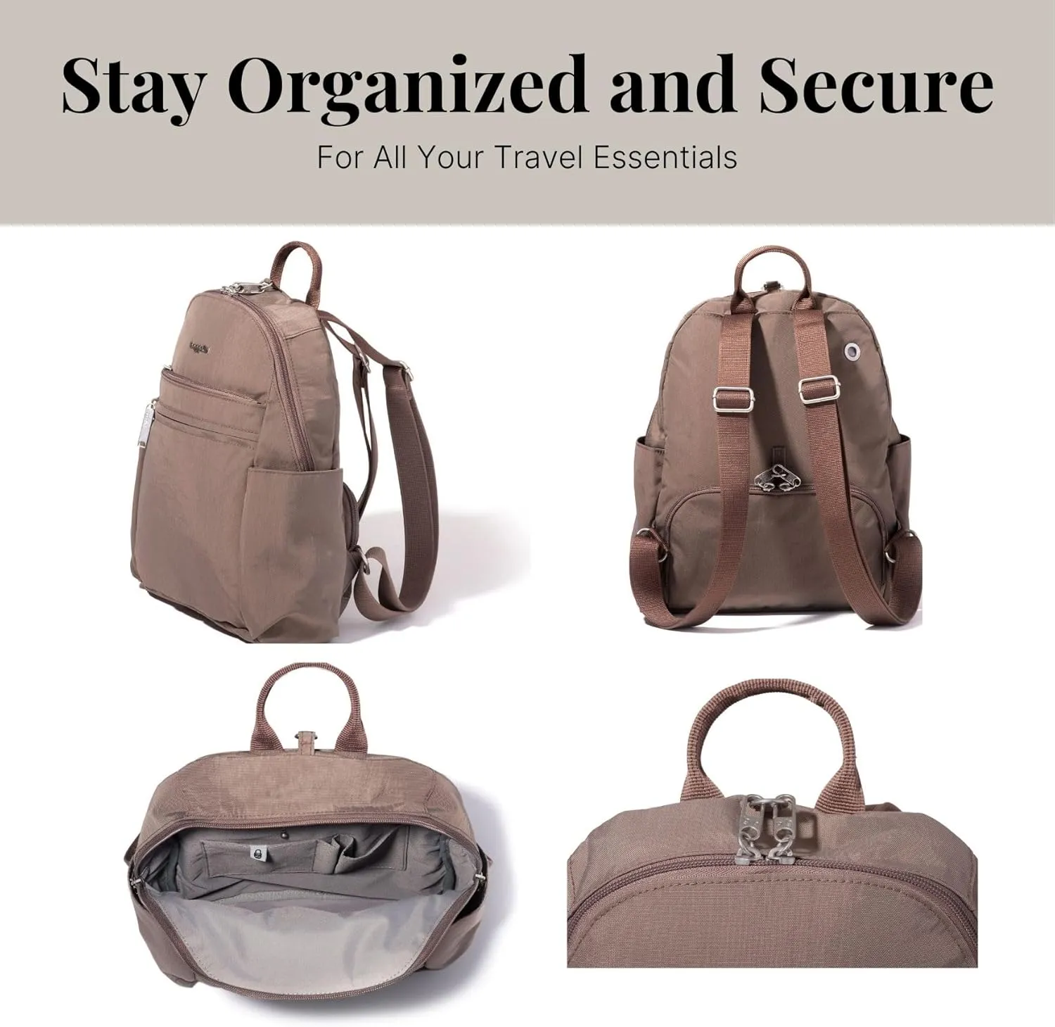 Securtex® Anti-theft Vacation Travel Backpack 10x13" Slash-Resistant Nylon Daypack w/RFID, Portobello