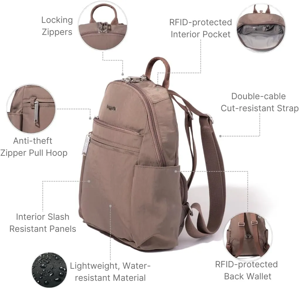Securtex® Anti-theft Vacation Travel Backpack 10x13" Slash-Resistant Nylon Daypack w/RFID, Portobello