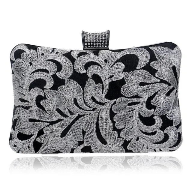 SEKUSA Vintage Embroidery Clutch Diamonds Women Evening Bags Chain Shoulder Purse Evening Bag For New Year Christmas Gift Clutch