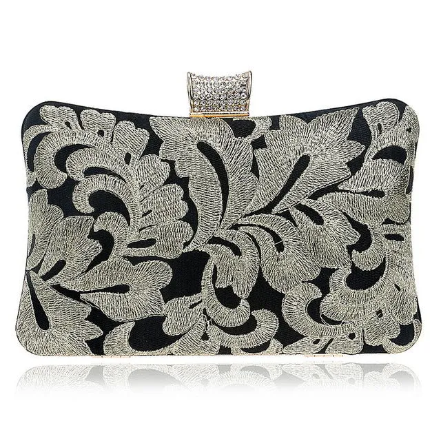 SEKUSA Vintage Embroidery Clutch Diamonds Women Evening Bags Chain Shoulder Purse Evening Bag For New Year Christmas Gift Clutch
