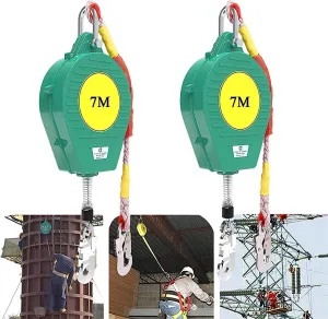 Self-Retracting Lifeline, Fall Protection Work Safety Equipment, 10m Steel Cable, Personal Fall Limiter with Self-Locking Hooks for Roof Construction, 2 Pack