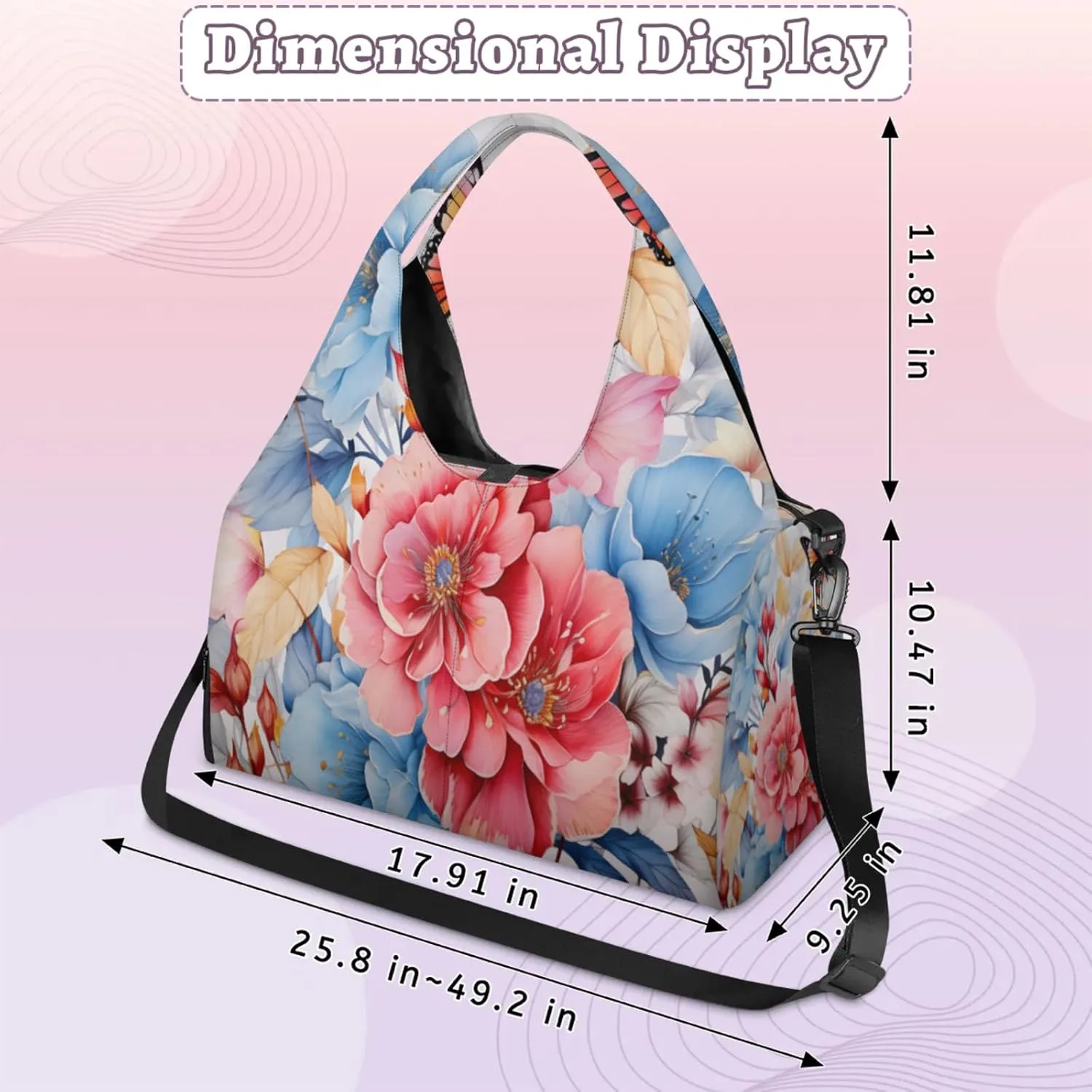 Serene Floral Haven Waterproof Gym Bag for Men Women, Sports Duffel Bag with Shoe Compartment Yoga Mat Holder, Portable Large Travel Bag for Fitness, Camping, Weekend Trips