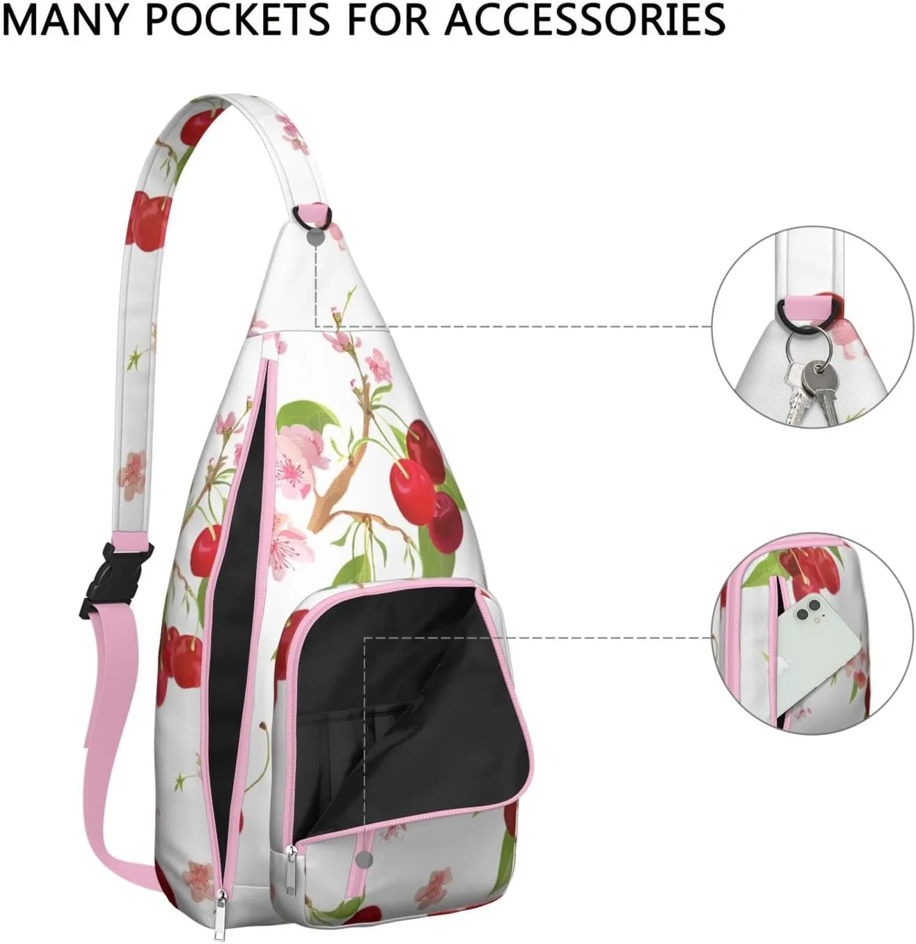 Shoulder Sling Crossbody Casual Chest Bag For Travel Sports Running,Backpack for Men & Women Lightweight Sports BagCrossbody Concealed Carry,Cherry Shoulder Bag Waterproof Chest Bag