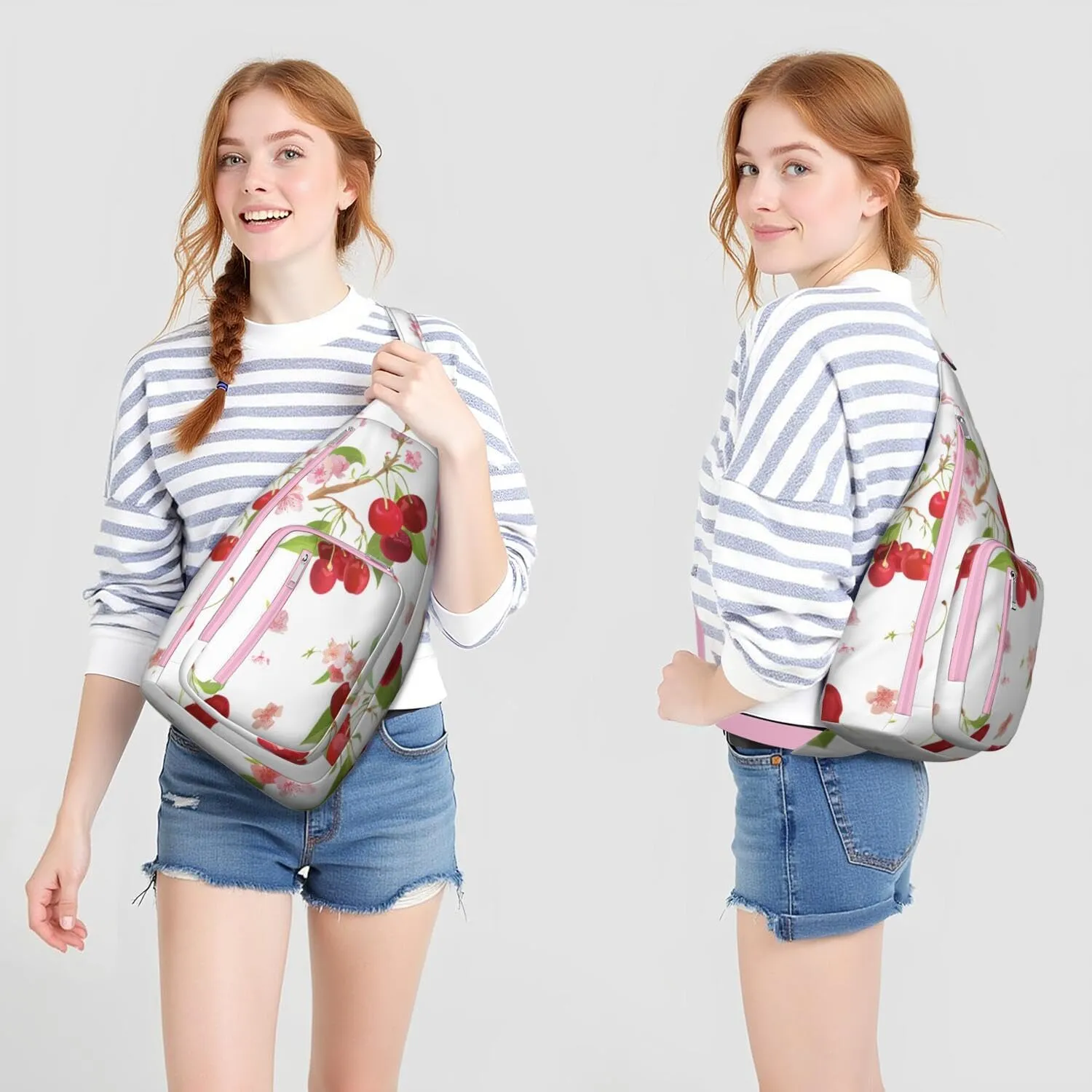 Shoulder Sling Crossbody Casual Chest Bag For Travel Sports Running,Backpack for Men & Women Lightweight Sports BagCrossbody Concealed Carry,Cherry Shoulder Bag Waterproof Chest Bag