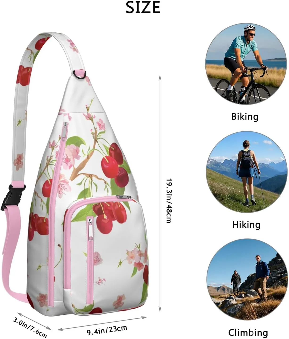 Shoulder Sling Crossbody Casual Chest Bag For Travel Sports Running,Backpack for Men & Women Lightweight Sports BagCrossbody Concealed Carry,Cherry Shoulder Bag Waterproof Chest Bag
