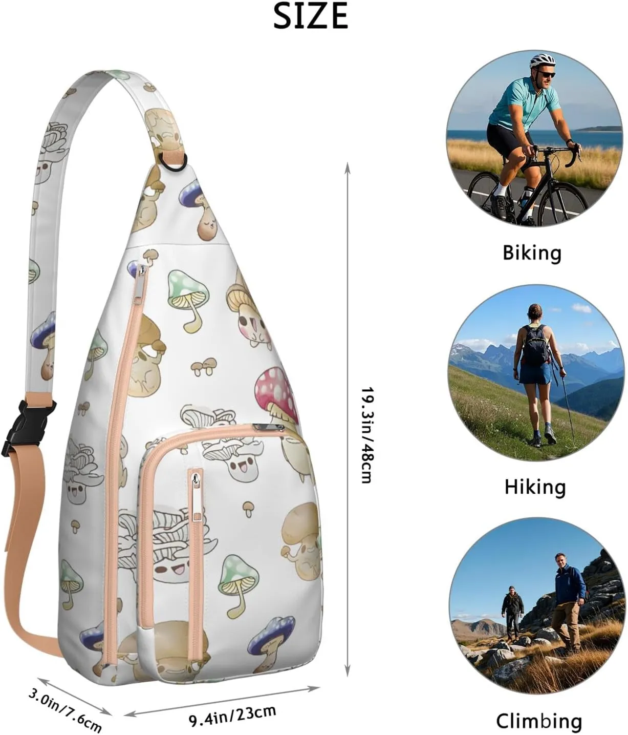 Shoulder Sling Crossbody Casual Chest Bag For Travel Sports Running,Backpack for Men & Women Lightweight Sports BagCrossbody Concealed Carry,Mushroom Shoulder Bag Waterproof Chest Bag