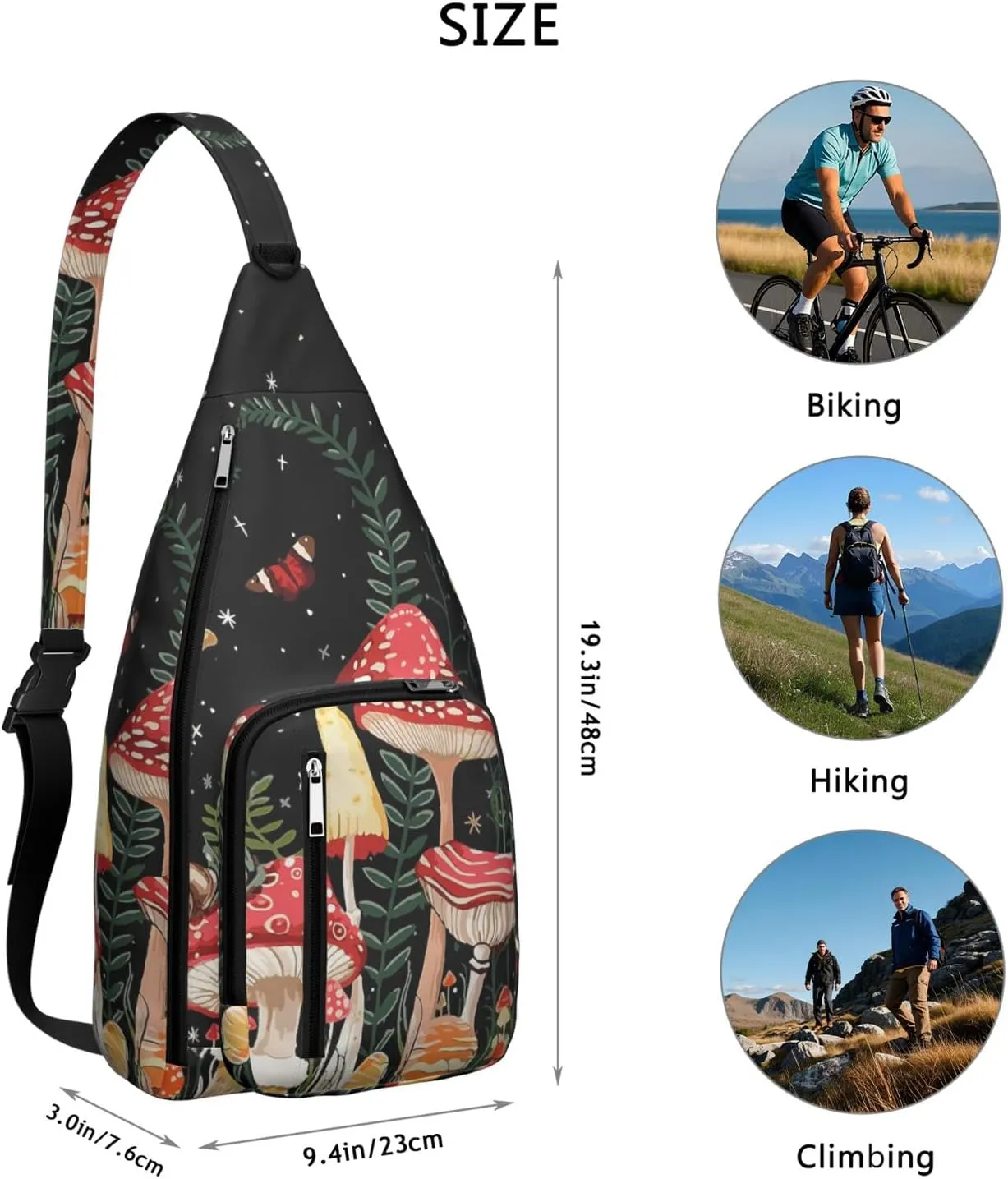 Shoulder Sling Crossbody Casual Chest Bag For Travel Sports Running,Backpack for Men & Women Lightweight Sports BagCrossbody Concealed Carry,Mushroom Shoulder Bag Waterproof Chest Bag