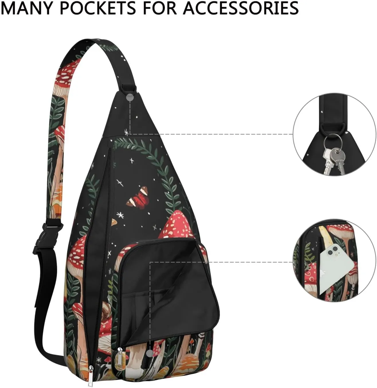 Shoulder Sling Crossbody Casual Chest Bag For Travel Sports Running,Backpack for Men & Women Lightweight Sports BagCrossbody Concealed Carry,Mushroom Shoulder Bag Waterproof Chest Bag