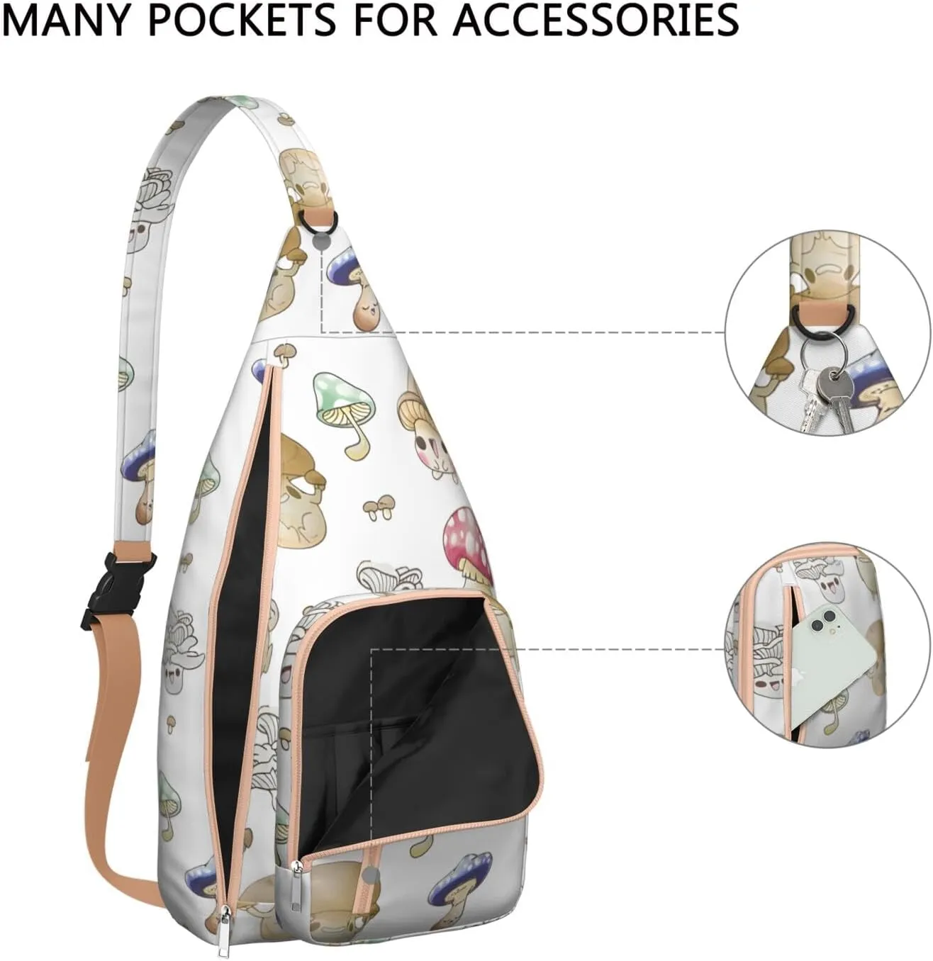 Shoulder Sling Crossbody Casual Chest Bag For Travel Sports Running,Backpack for Men & Women Lightweight Sports BagCrossbody Concealed Carry,Mushroom Shoulder Bag Waterproof Chest Bag