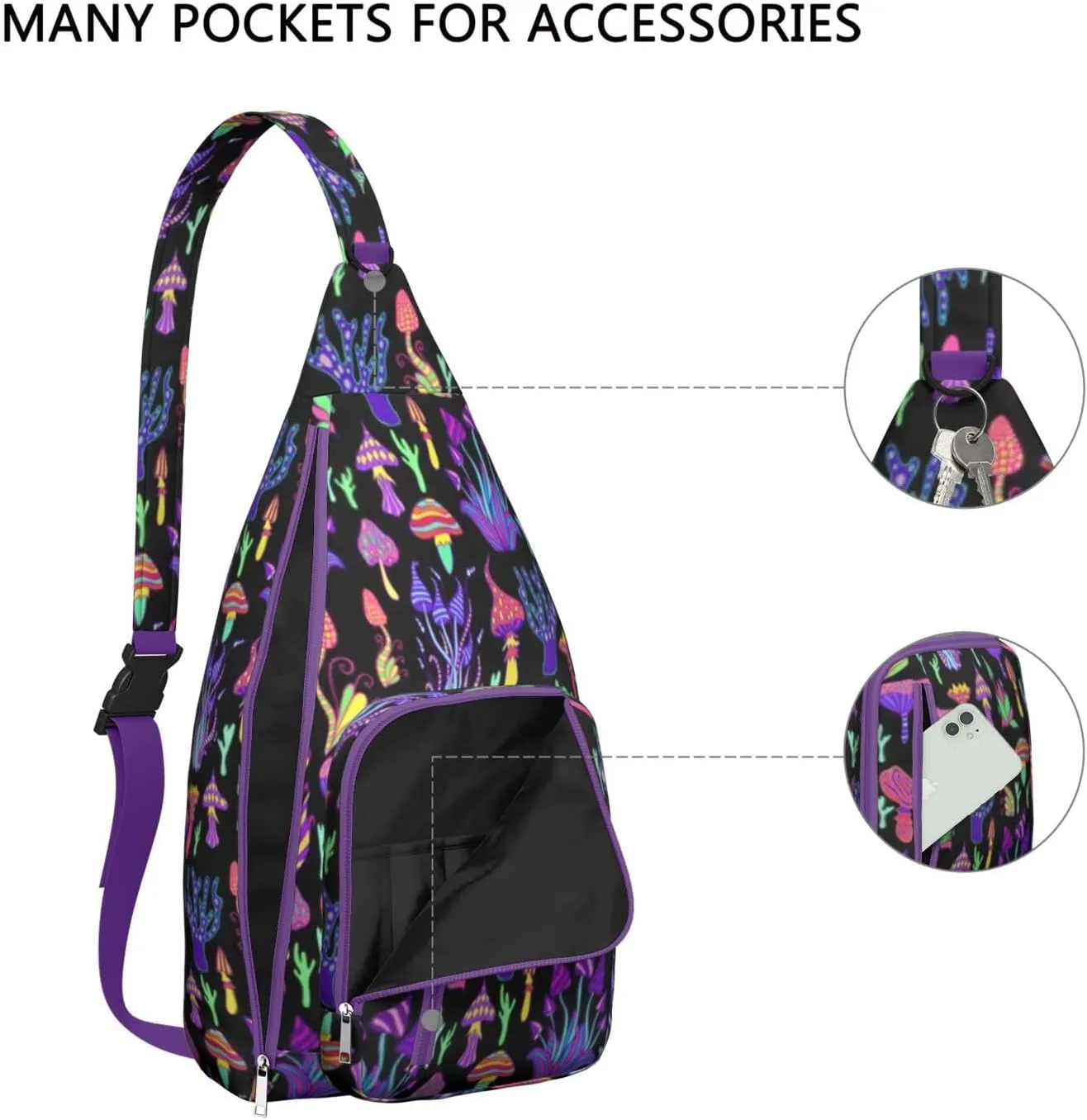 Shoulder Sling Crossbody Casual Chest Bag For Travel Sports Running,Backpack for Men & Women Lightweight Sports BagCrossbody Concealed Carry,Mushroom Shoulder Bag Waterproof Chest Bag