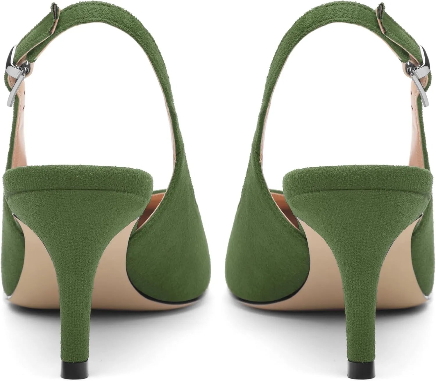 SHOWFOREST Slingback Heels for Women Stiletto Heel Closed Square Toe Suede 2.5 Inch Pumps with Buckle Comfortable Office Evening Party Dress Shoes