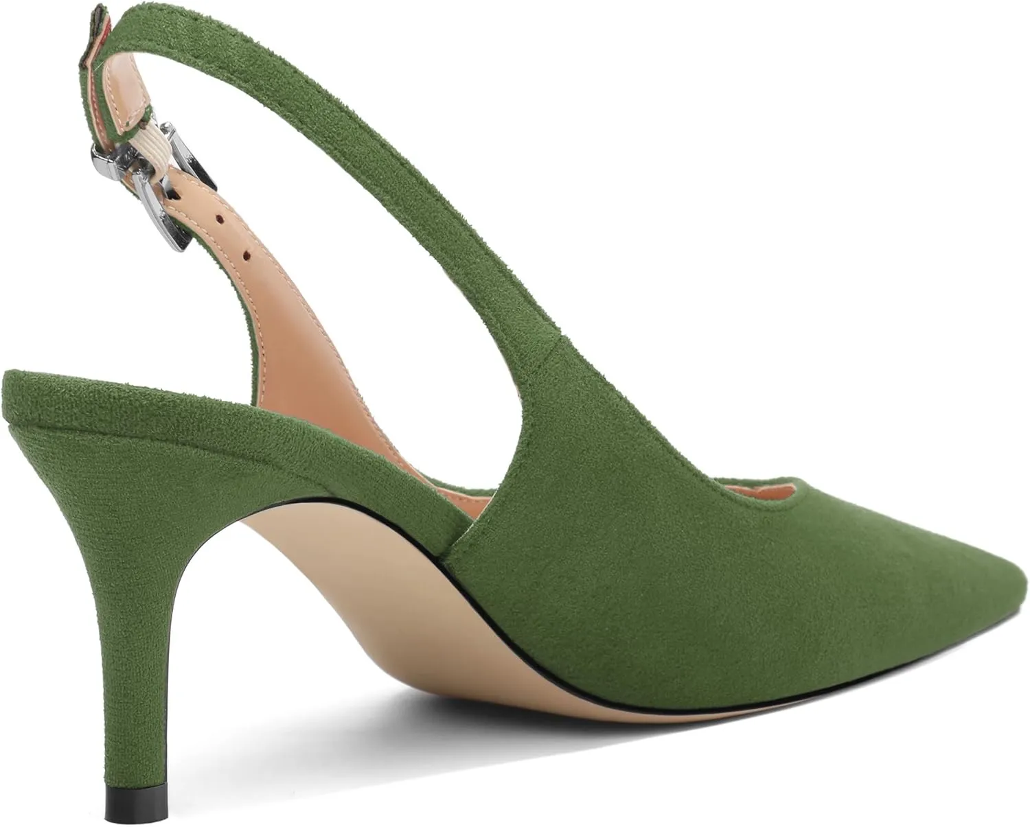 SHOWFOREST Slingback Heels for Women Stiletto Heel Closed Square Toe Suede 2.5 Inch Pumps with Buckle Comfortable Office Evening Party Dress Shoes