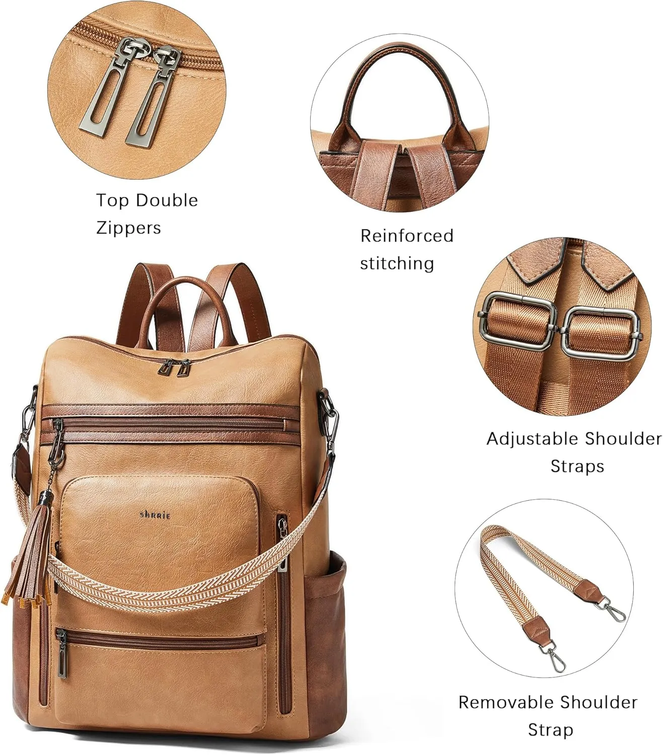 Shrrie Vegan Leather Laptop Backpack for Women 15.6 inch Work Backpack Fashion Travel Backpack Purse for Business College