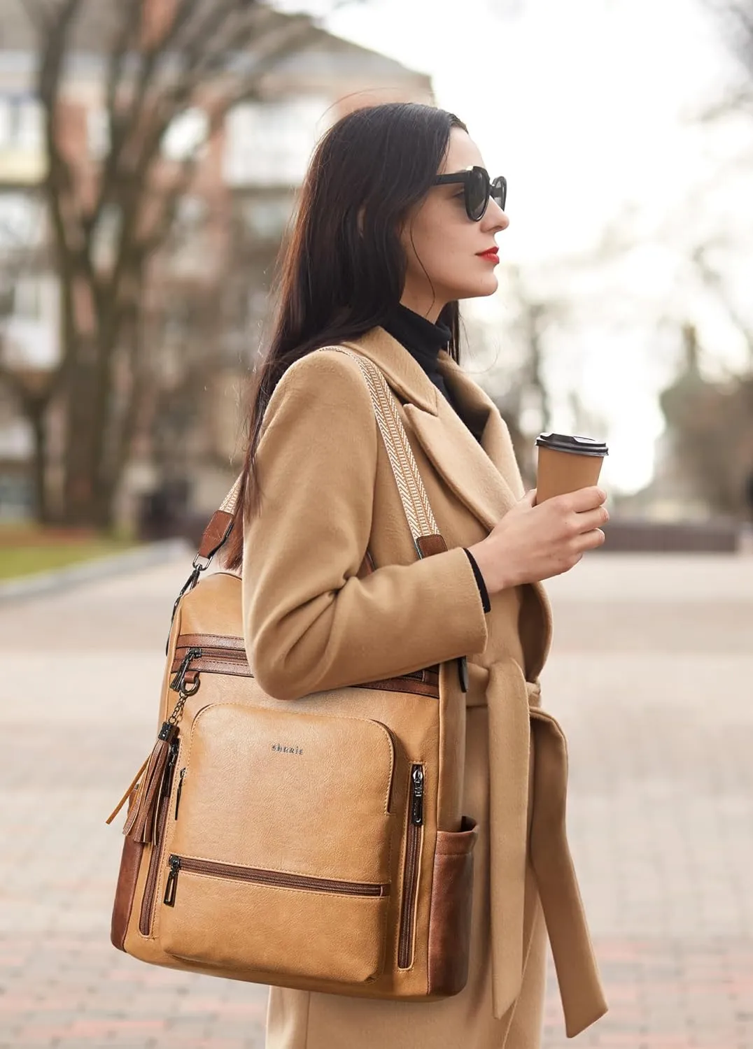 Shrrie Vegan Leather Laptop Backpack for Women 15.6 inch Work Backpack Fashion Travel Backpack Purse for Business College