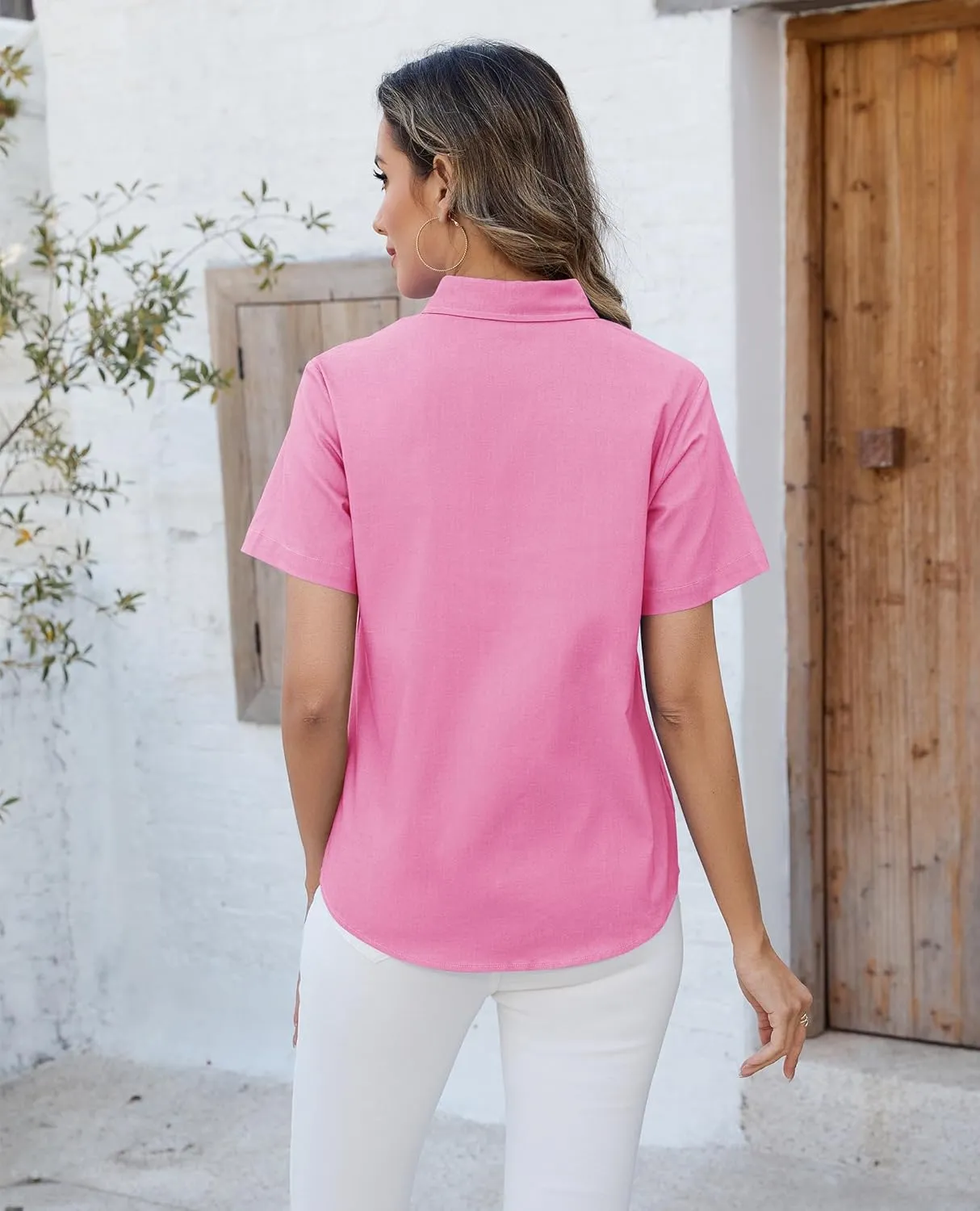 siliteelon Button Down Shirts Women Oxford Shirts Short Sleeve Cotton Wrinkle Free Dress Shirts Work Office Blouse