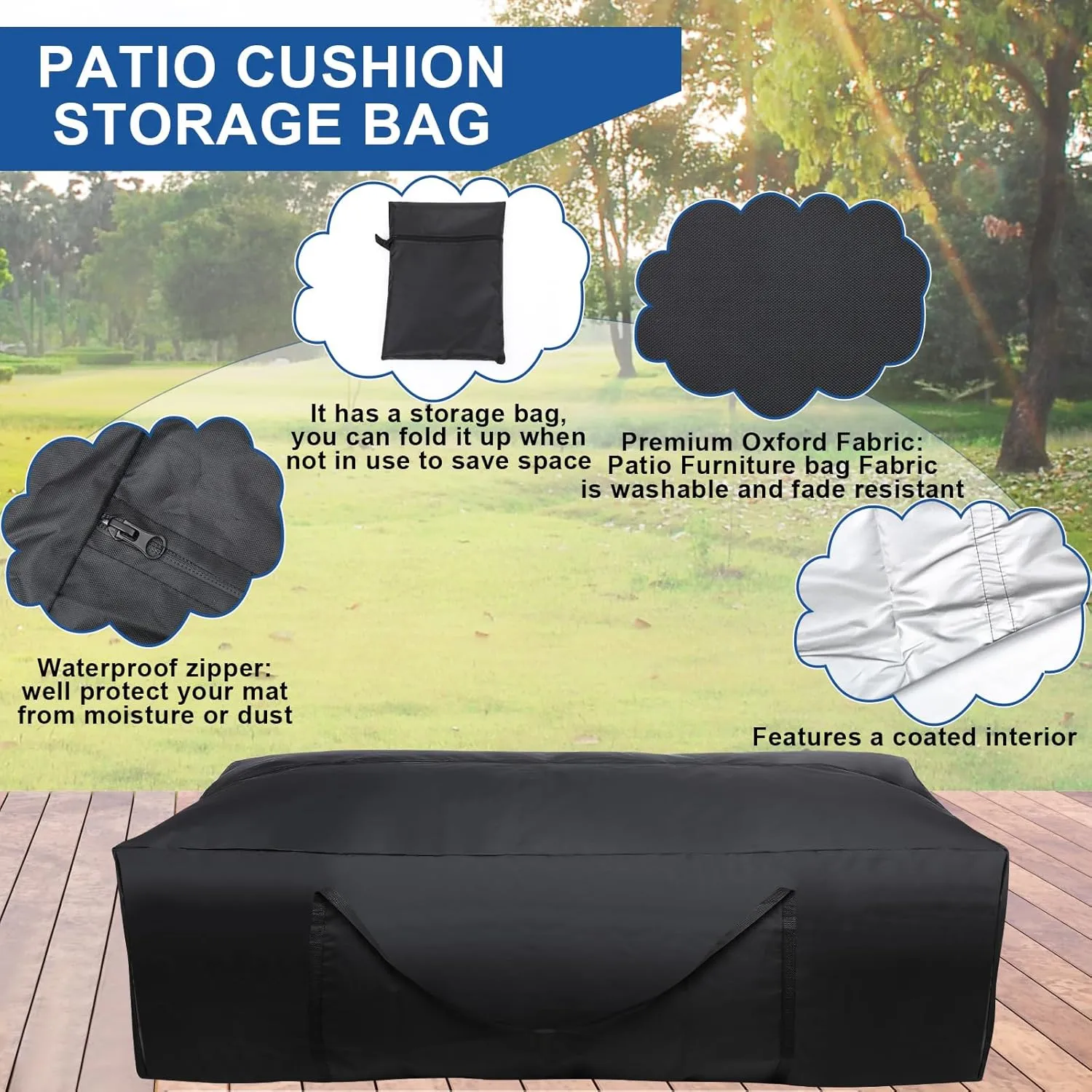 Silkfly 1 Pcs Patio Cushion Storage Bags 68" L x 30" W x 20" H Outdoor Cushion Storage Bag Extra Large Zippered Furniture Pillow Protective Storage Bag Black 420D Oxford Fabric Christmas Tree Storage