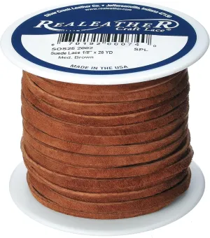 Silver Creek Leather Co Realeather SOS25-2002 Suede Leather Lace for Crafts and Jewelry Making, 0.125" x 25', Medium Brown, 1-Spool