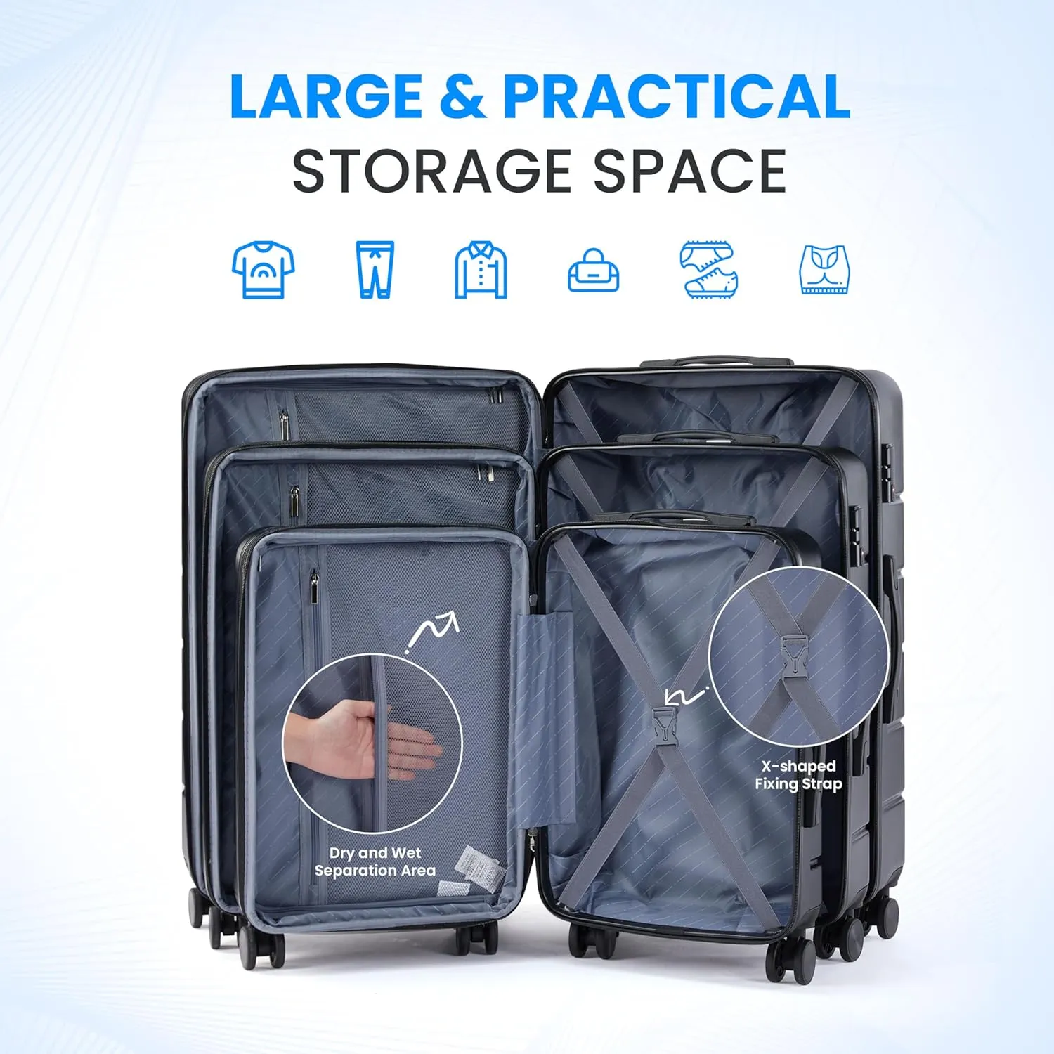Simple Deluxe 20 Inch Hardside Carry On Luggage, Suitcase with Double Spinner Wheels & TSA Lock, Hard Shell, Expandable Rolling Lightweight, Black