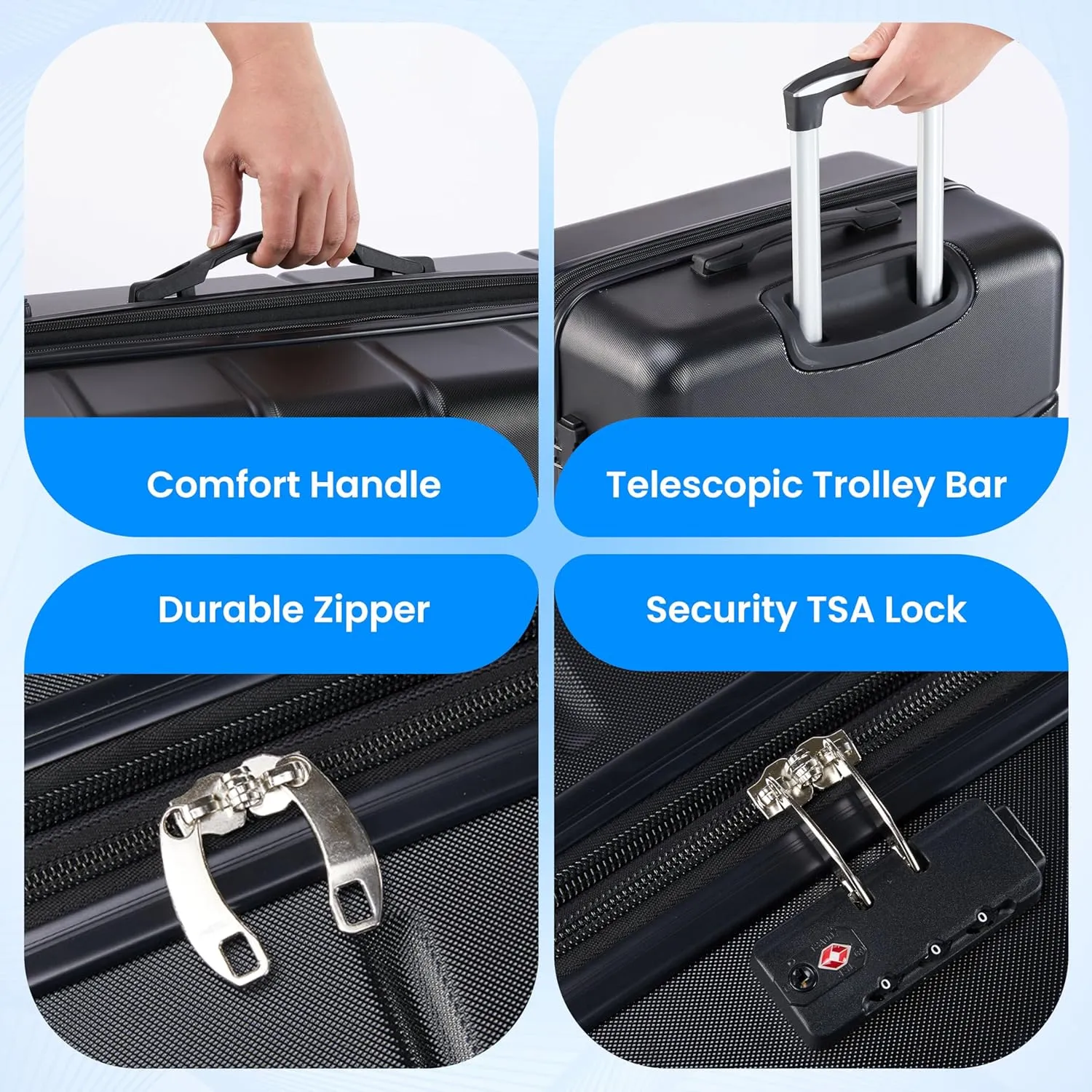 Simple Deluxe 20 Inch Hardside Carry On Luggage, Suitcase with Double Spinner Wheels & TSA Lock, Hard Shell, Expandable Rolling Lightweight, Black