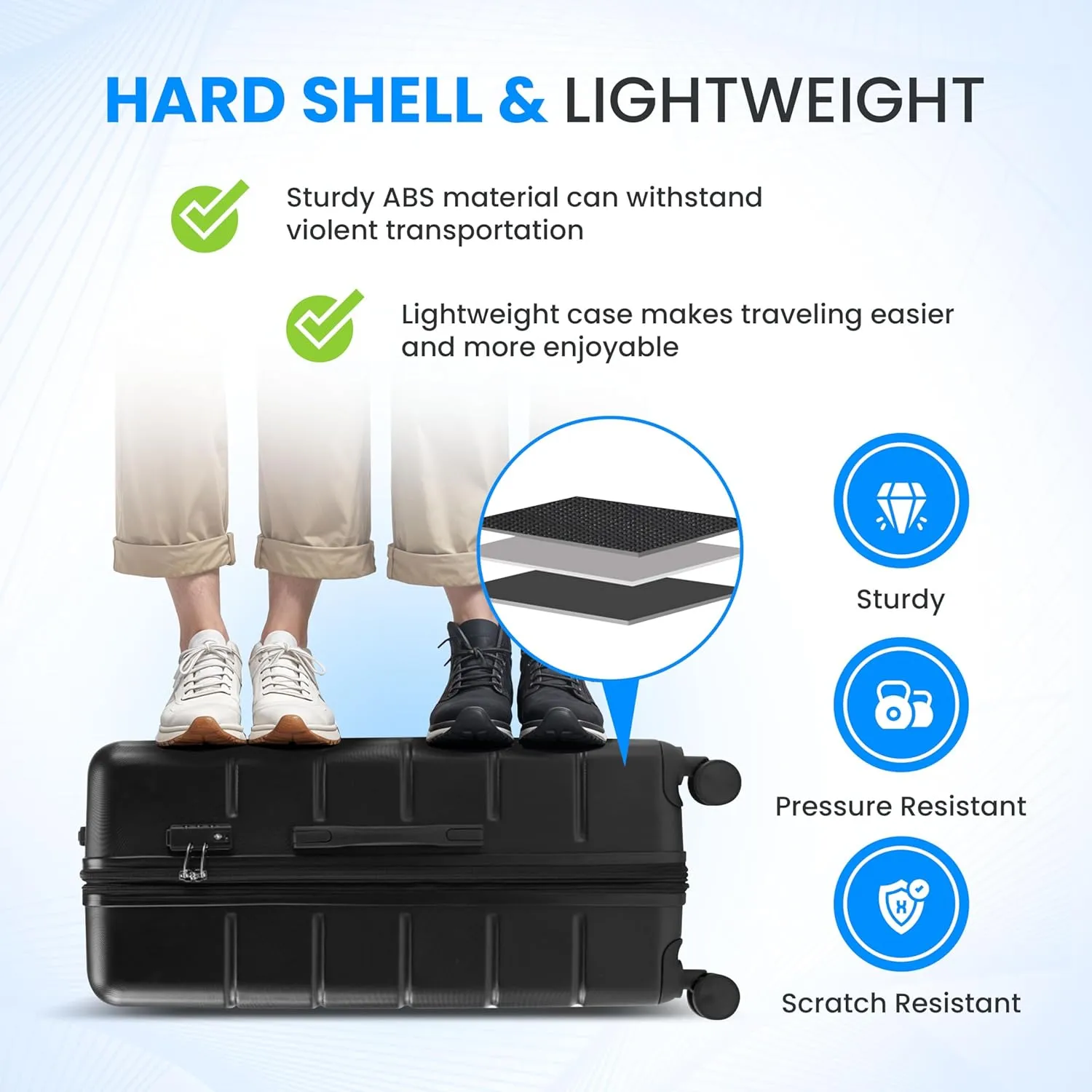 Simple Deluxe 20 Inch Hardside Carry On Luggage, Suitcase with Double Spinner Wheels & TSA Lock, Hard Shell, Expandable Rolling Lightweight, Black