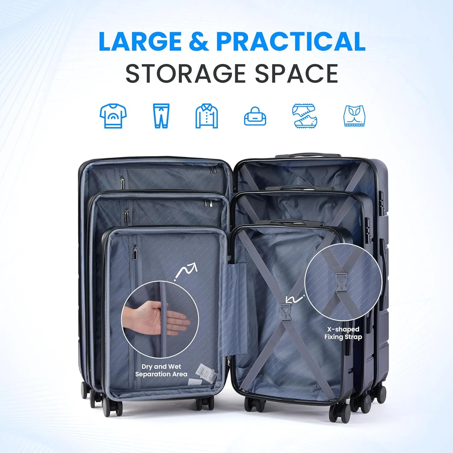 Simple Deluxe 28 Inch Hardside Carry On Luggage, Suitcase with Double Spinner Wheels & TSA Lock, Hard Shell, Expandable Rolling Lightweight, Blue