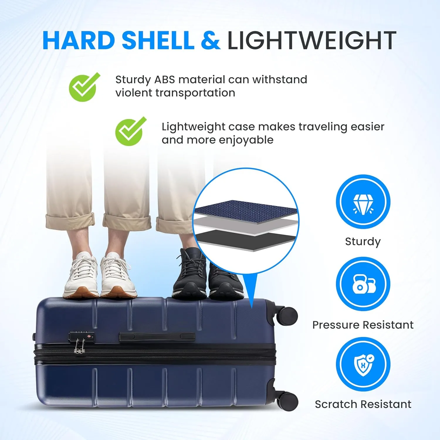 Simple Deluxe 28 Inch Hardside Carry On Luggage, Suitcase with Double Spinner Wheels & TSA Lock, Hard Shell, Expandable Rolling Lightweight, Blue