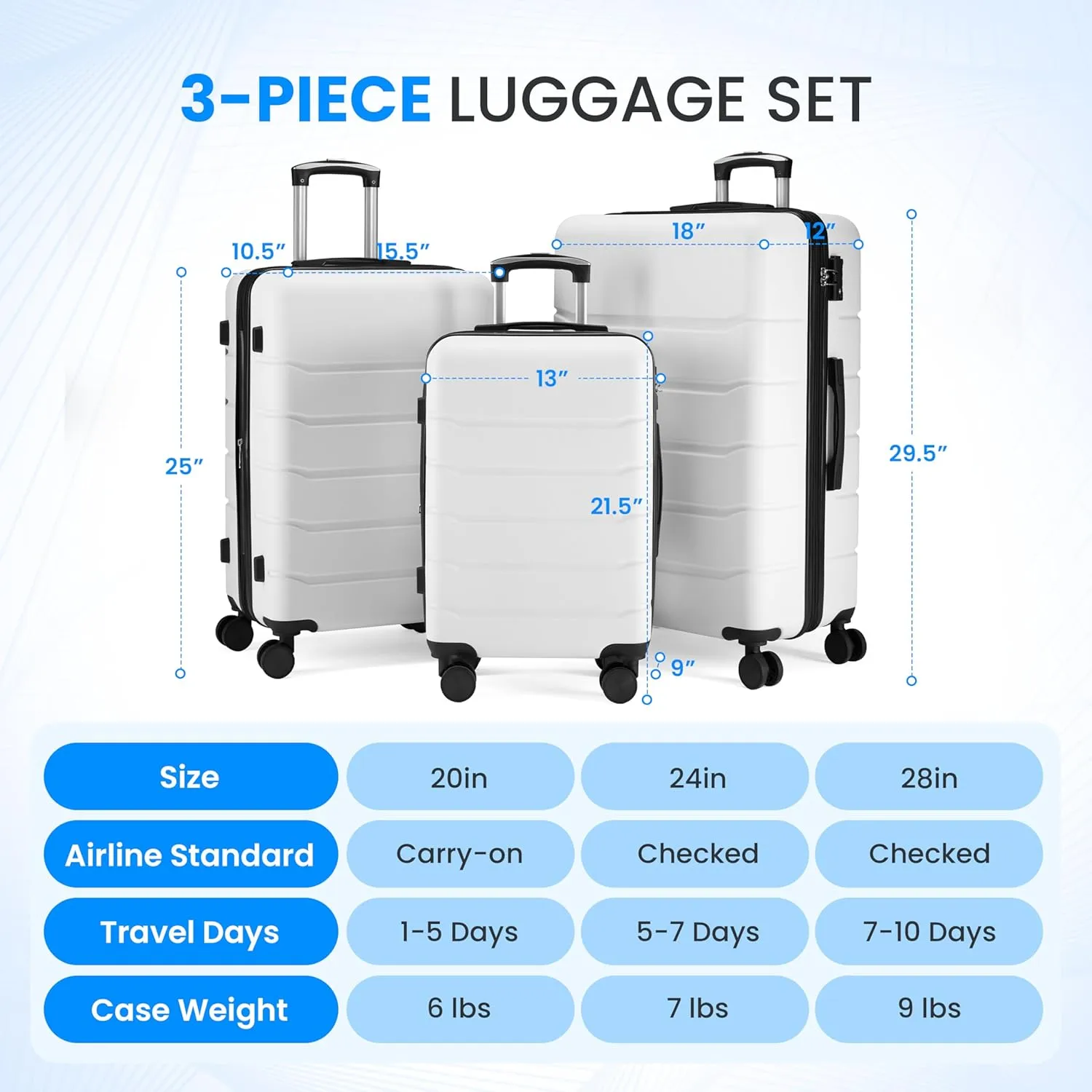 Simple Deluxe 28 Inch Hardside Carry On Luggage, Suitcase with Double Spinner Wheels & TSA Lock, Hard Shell, Expandable Rolling Lightweight, White