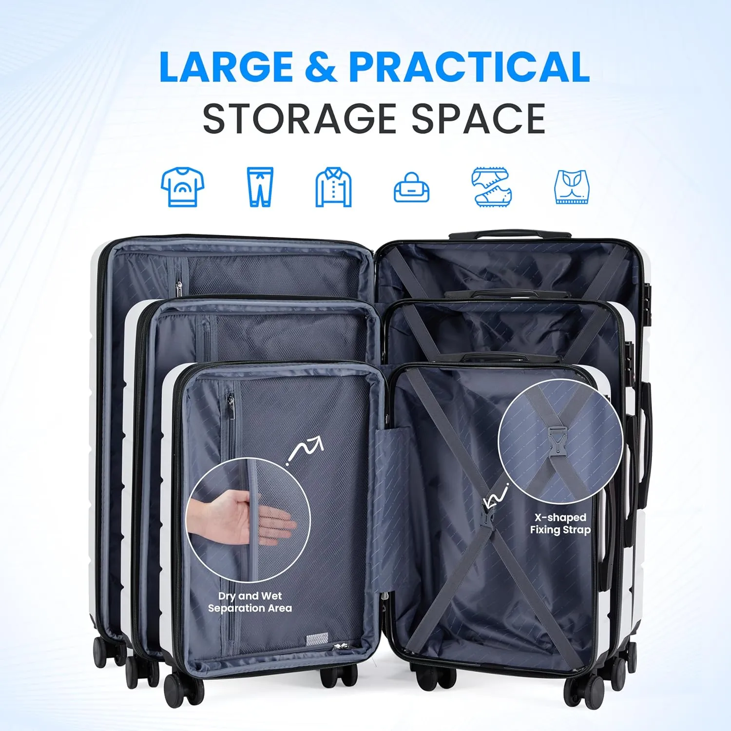 Simple Deluxe 28 Inch Hardside Carry On Luggage, Suitcase with Double Spinner Wheels & TSA Lock, Hard Shell, Expandable Rolling Lightweight, White