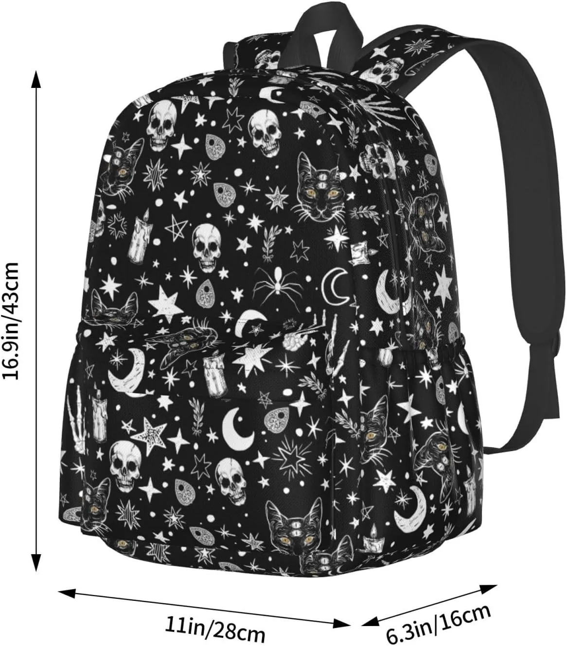 Skeleton Cat Pattern Waterproof Backpack Adjustable Shoulder Straps Bag Large Capacity Casual Daypack Bookbag For Travel Work