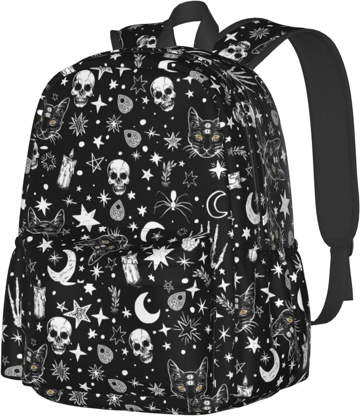 Skeleton Cat Pattern Waterproof Backpack Adjustable Shoulder Straps Bag Large Capacity Casual Daypack Bookbag For Travel Work