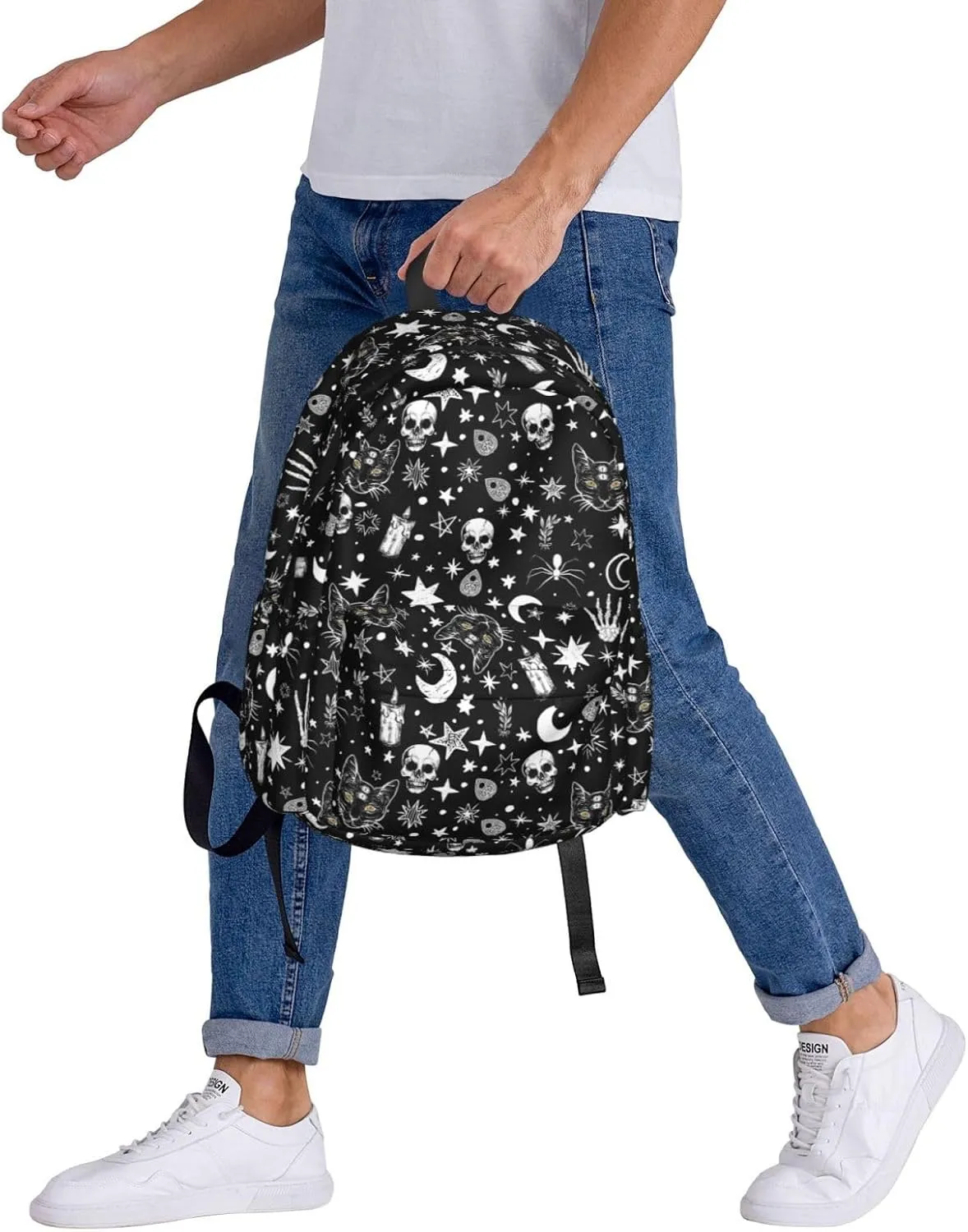 Skeleton Cat Pattern Waterproof Backpack Adjustable Shoulder Straps Bag Large Capacity Casual Daypack Bookbag For Travel Work