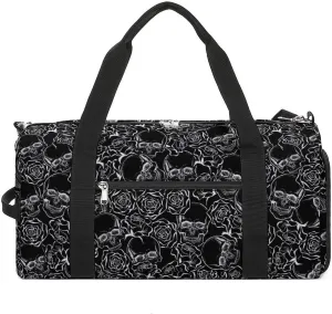 Skull Rose Sport Gym Duffle Travel Bag with Shoe Compartment,Wet Pocket for Men And Women